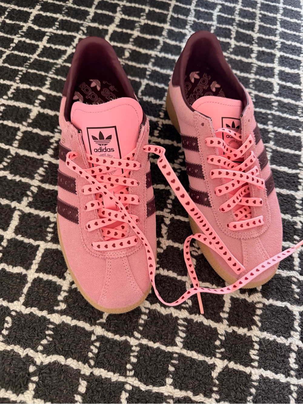 adidas Women’s Pink Suede Sneakers with Maroon Stripes